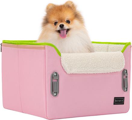 Show full view: Petsfit Dog Car Booster Seat with Clip-On Leash & Adjustable Straps, Medium, Pink slide 9 of 10