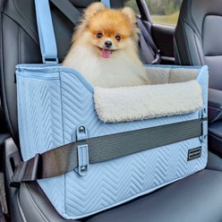 Petsfit Dog Car Booster Seat with Clip-On Leash & Fleece Liner, Blue, Medium