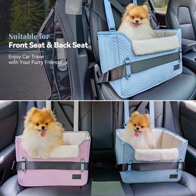 Show full view: Petsfit Dog Car Booster Seat with Clip-On Leash & Fleece Liner, Blue, Medium slide 2 of 9