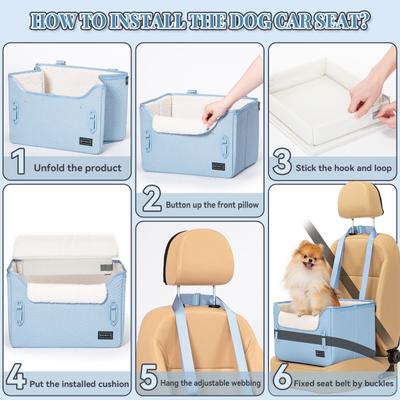 Show full view: Petsfit Dog Car Booster Seat with Clip-On Leash & Fleece Liner, Blue, Medium slide 8 of 9