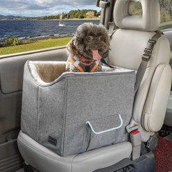 Petsfit Dog Car Booster Seat with Safety Belt, Washable Double-Sided Cushion & Storage Pocket, Gray, Small