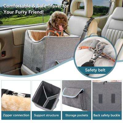 Show full view: Petsfit Dog Car Booster Seat with Safety Belt, Washable Double-Sided Cushion & Storage Pocket, Gray, Small slide 5 of 11