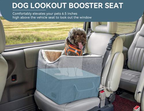Show full view: Petsfit Dog Car Booster Seat with Safety Belt, Washable Double-Sided Cushion & Storage Pocket, Gray, Small slide 3 of 11