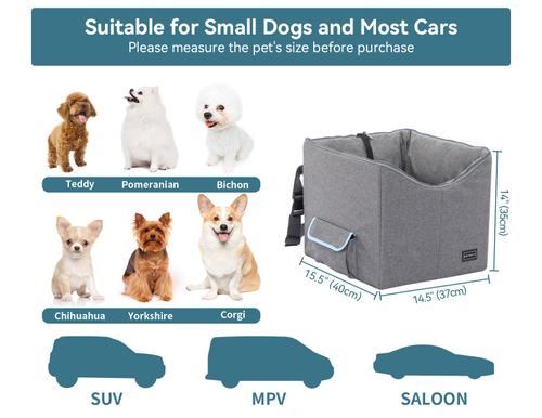Show full view: Petsfit Dog Car Booster Seat with Safety Belt, Washable Double-Sided Cushion & Storage Pocket, Gray, Small slide 8 of 11