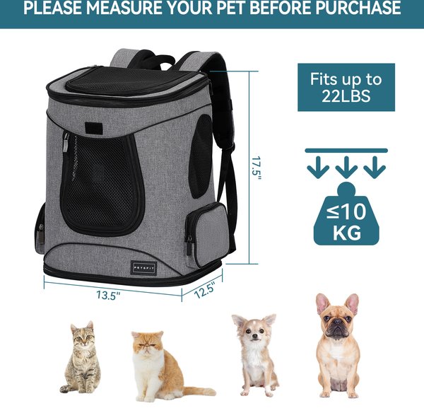 Show full view: Petsfit Easy-Fit Airline Approved Backpack Dog & Cat Carrier, 13.5 x 12.5 x 17.5-in, Gray slide 2 of 10