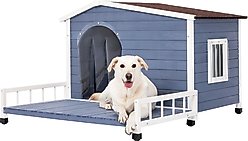 Petsfit Elevated Floor Wooden Outdoor Dog House, Blue, Large: 45-in