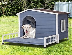 Petsfit Elevated Floor Wooden Outdoor Dog House, Blue, Large: 45-in slide 2 of 7