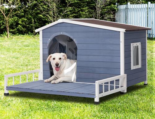 Show full view: Petsfit Elevated Floor Wooden Outdoor Dog House, Blue, Large: 45-in slide 7 of 7