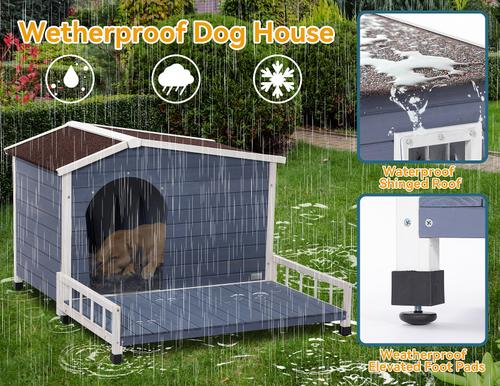 Show full view: Petsfit Elevated Floor Wooden Outdoor Dog House, Blue, Large: 45-in slide 4 of 7