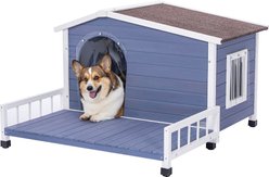 Petsfit Elevated Floor Wooden Outdoor Dog House, Blue, Medium: 40-in