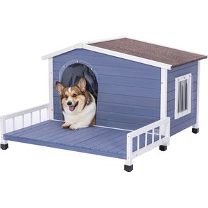 Petsfit Elevated Floor Wooden Outdoor Dog House, Blue, Medium: 40-in