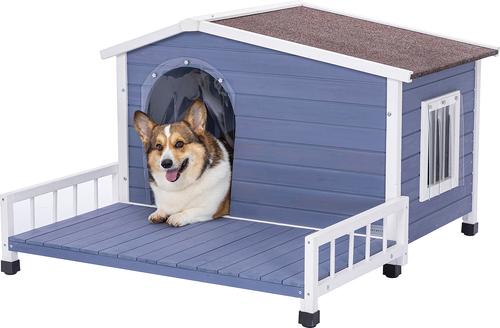 Show full view: Petsfit Elevated Floor Wooden Outdoor Dog House, Blue, Medium: 40-in slide 1 of 9