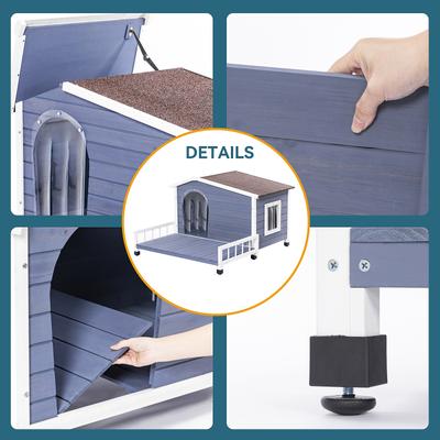 Show full view: Petsfit Elevated Floor Wooden Outdoor Dog House, Blue, Medium: 40-in slide 6 of 9