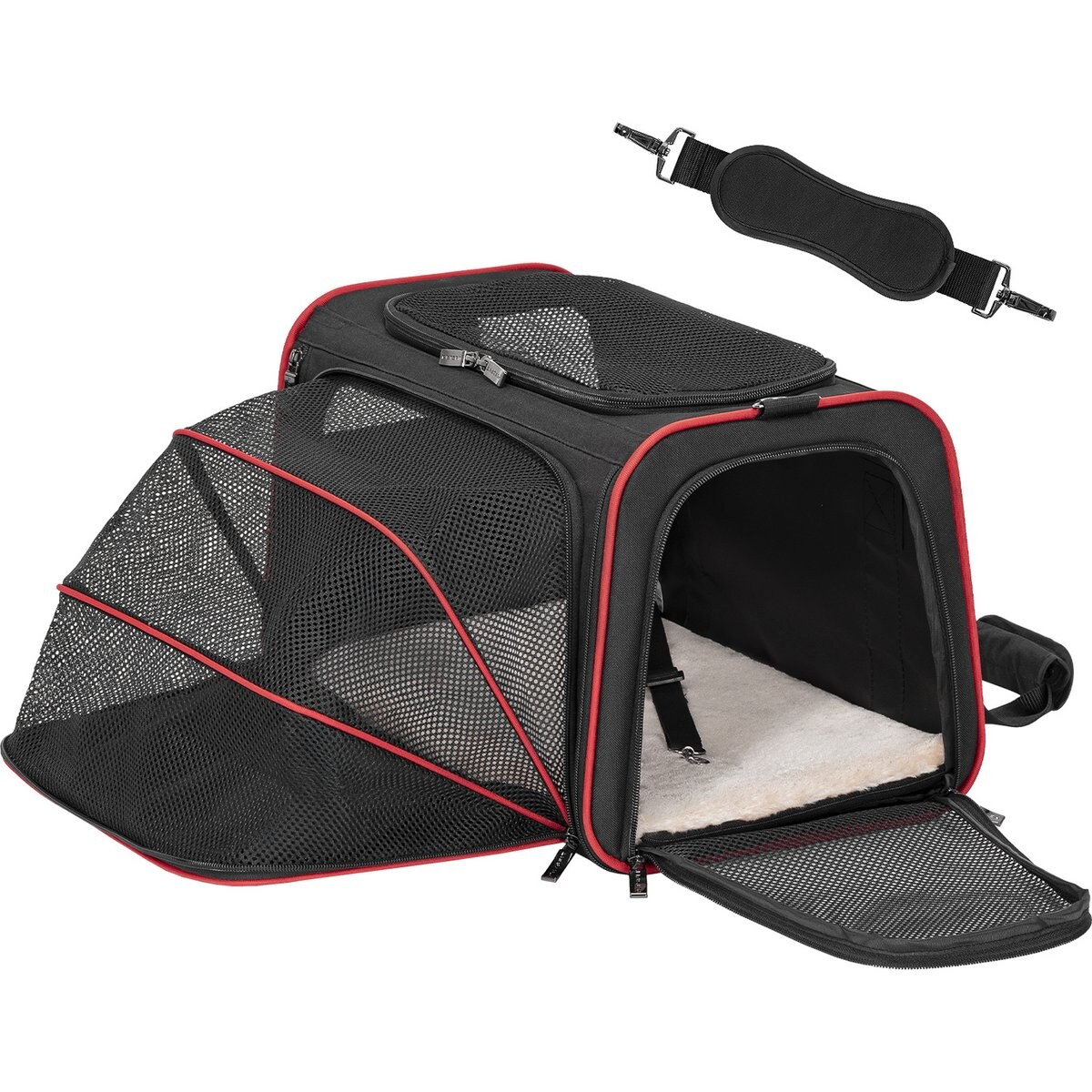 Petsfit Expandable Soft-Sided Dog & Cat Carrier, Black, 17 x 11 x 11-in