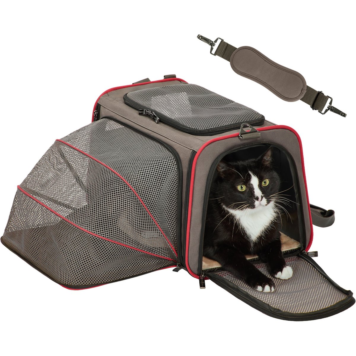 Petsfit Expandable Soft-Sided Dog & Cat Carrier, Gray Brown, 17 x 11 x 11-in