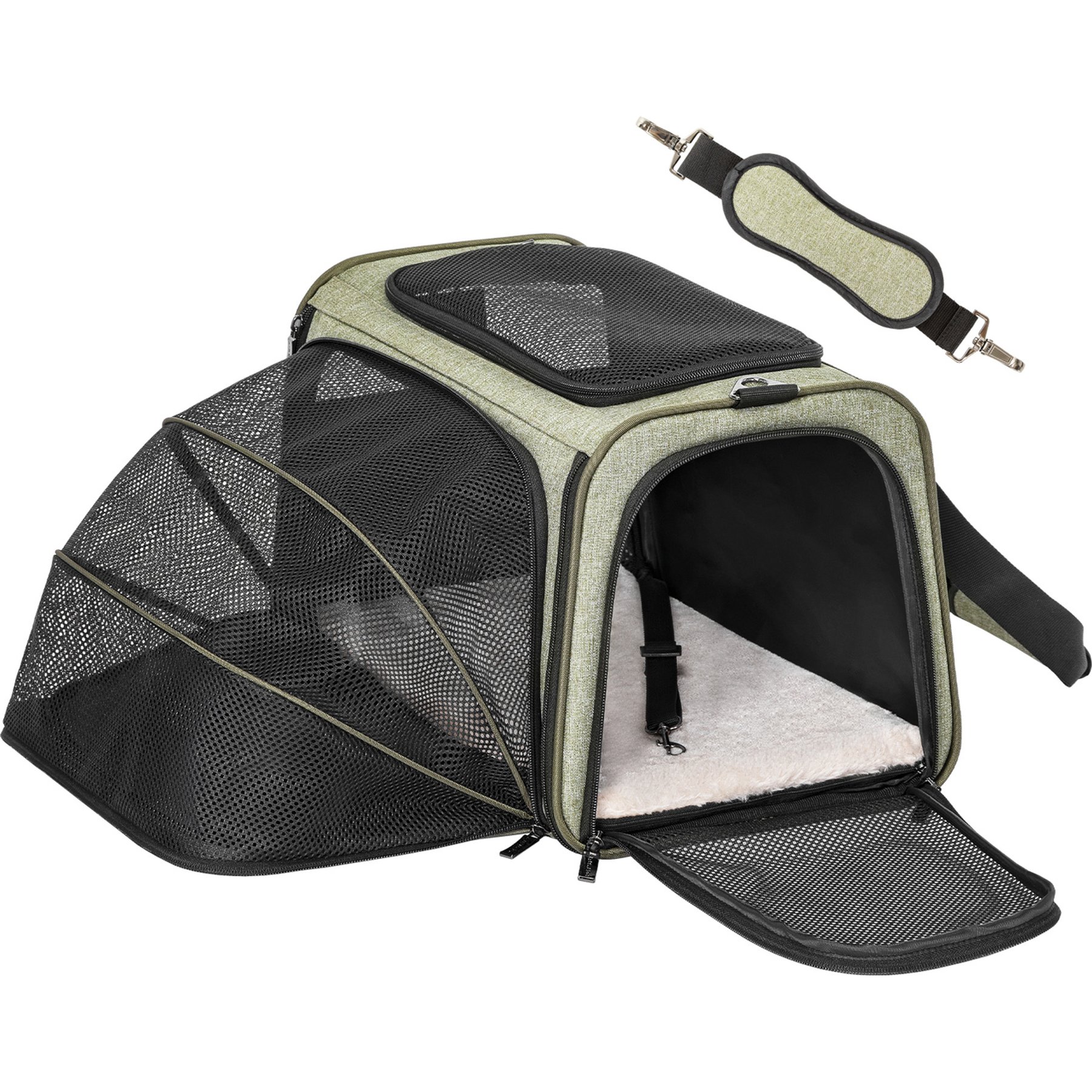 Petsfit Expandable Soft-Sided Dog & Cat Carrier, Green, 17 x 11 x 11-in
