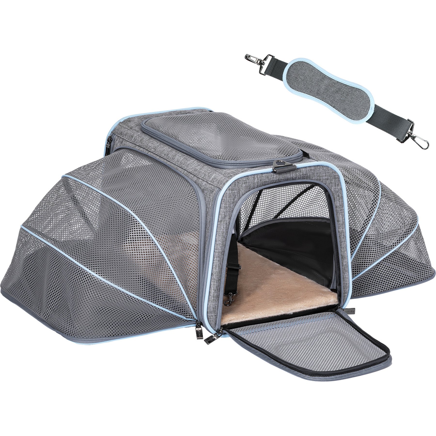 Petsfit Expandable Soft Carry Handle Dog & Cat Carrier Bag with Two Extension, Light Grey, 17 x 11 x 11-in