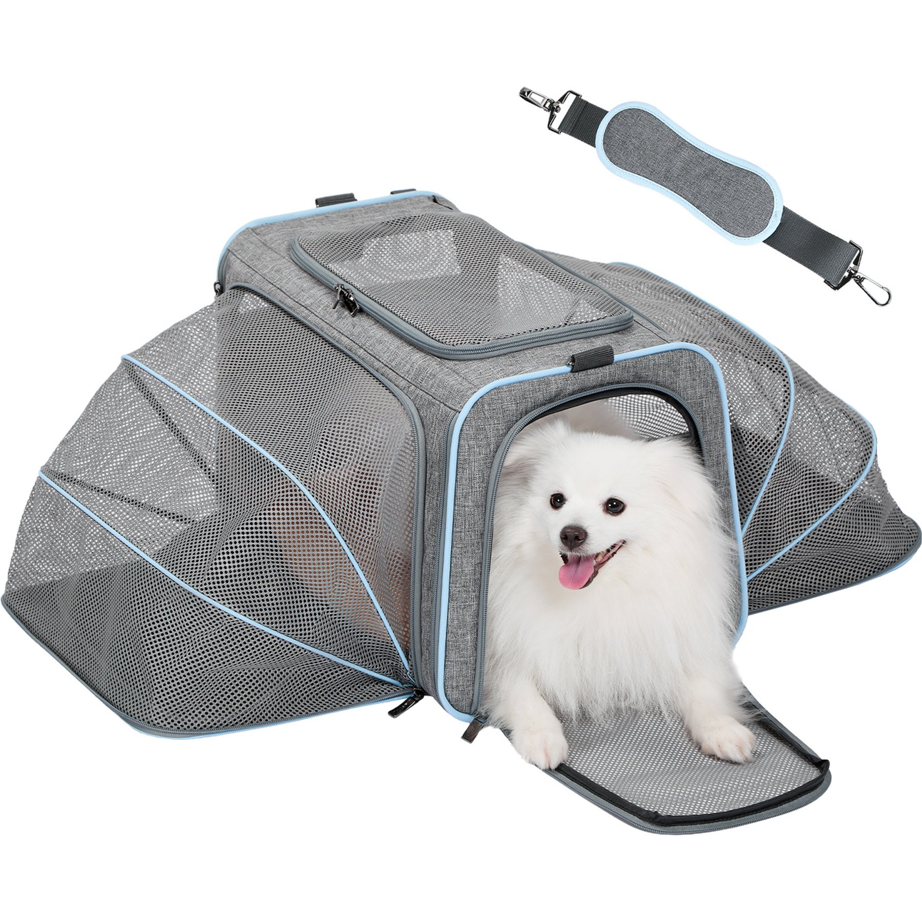 Petsfit Expandable Soft Carry Handle Dog & Cat Carrier Bag with Two Extension, Light Grey, 19 x 12 x 12-in