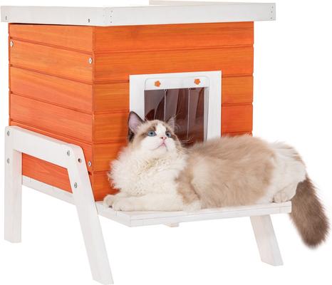 Show full view: Petsfit Expanded Feeding Station Wooden Outdoor Cat House, Orange slide 1 of 9