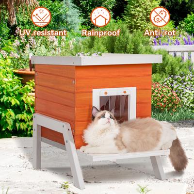Show full view: Petsfit Expanded Feeding Station Wooden Outdoor Cat House, Orange slide 6 of 9