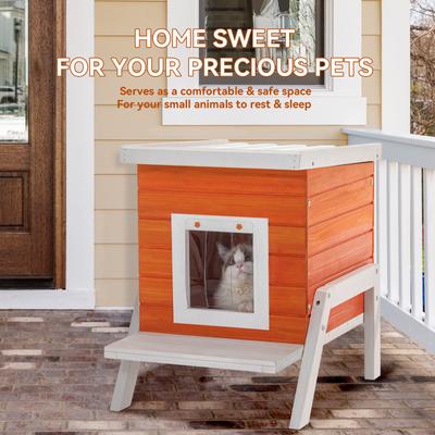 Show full view: Petsfit Expanded Feeding Station Wooden Outdoor Cat House, Orange slide 5 of 9