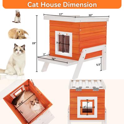 Show full view: Petsfit Expanded Feeding Station Wooden Outdoor Cat House, Orange slide 2 of 9