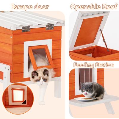Show full view: Petsfit Expanded Feeding Station Wooden Outdoor Cat House, Orange slide 3 of 9