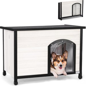 Petsfit Foldable Wooden Outdoor Dog House, White, Medium: 40.2-in