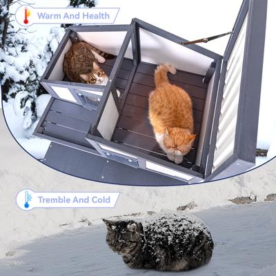Show full view: Petsfit Multi Cat Wooden Outdoor Cat House, Grey slide 5 of 7