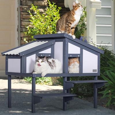 Show full view: Petsfit Multi Cat Wooden Outdoor Cat House, Grey slide 6 of 7