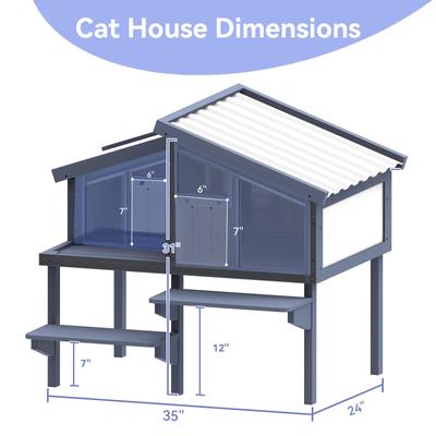 Show full view: Petsfit Multi Cat Wooden Outdoor Cat House, Grey slide 3 of 7