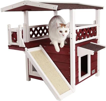 Show full view: Petsfit Outdoor Cat House with Scratching Pad, Red slide 5 of 6
