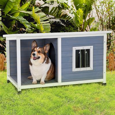 Show full view: Petsfit Porch & Window Wooden Outdoor Dog House, Light Gray, Large: 45.5-in slide 1 of 10