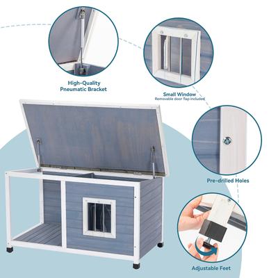 Show full view: Petsfit Porch & Window Wooden Outdoor Dog House, Light Gray, Large: 45.5-in slide 5 of 10