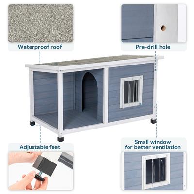 Show full view: Petsfit Porch & Window Wooden Outdoor Dog House, Light Gray, Large: 45.5-in slide 7 of 10