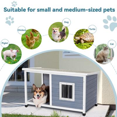 Show full view: Petsfit Porch & Window Wooden Outdoor Dog House, Light Gray, Large: 45.5-in slide 4 of 10