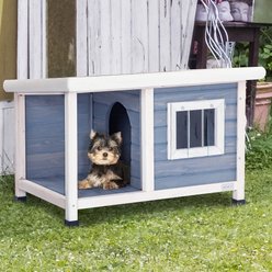 Petsfit Porch & Window Wooden Outdoor Dog House, Light Gray, Small: 33.6-in