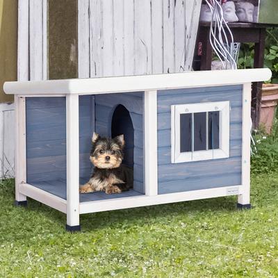 Show full view: Petsfit Porch & Window Wooden Outdoor Dog House, Light Gray, Small: 33.6-in slide 1 of 9