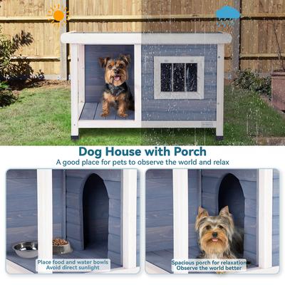 Show full view: Petsfit Porch & Window Wooden Outdoor Dog House, Light Gray, Small: 33.6-in slide 6 of 9