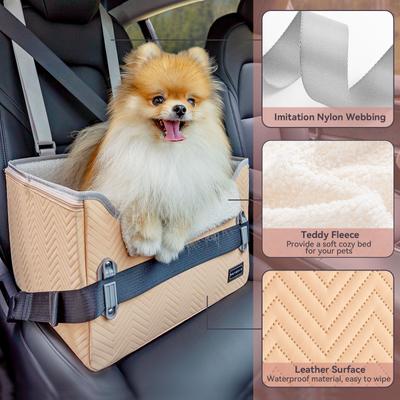 Show full view: Petsfit Small Dog Car Booster Seat with Clip-On Leash & Adjustable Straps, Medium, Khaki slide 4 of 10