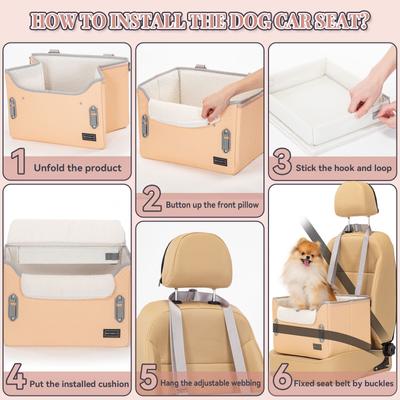 Show full view: Petsfit Small Dog Car Booster Seat with Clip-On Leash & Adjustable Straps, Medium, Khaki slide 8 of 10