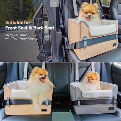 Show full view: Petsfit Small Dog Car Booster Seat with Clip-On Leash & Adjustable Straps, Medium, Khaki slide 2 of 10