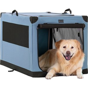 Petsfit Soft Sided 3-Door Collapsible Dog Crate, Blue, Large