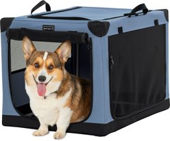Petsfit Soft Sided 3-Door Collapsible Dog Crate, Blue, Medium