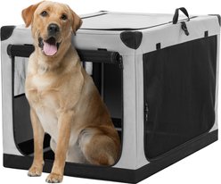 Petsfit Soft Sided 3-Door Collapsible Dog Crate, Grey, Large