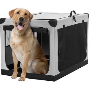Petsfit Soft Sided 3-Door Collapsible Dog Crate, Grey, Large