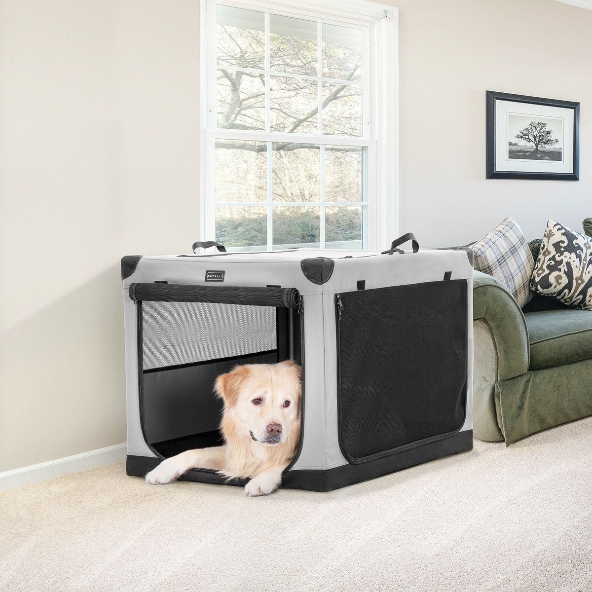 PETSFIT Soft Sided 3-Door Collapsible Dog Crate, Grey, Large - Chewy.com