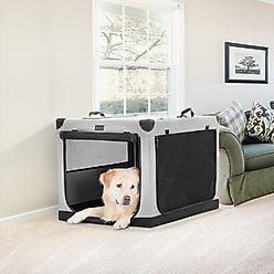 Petsfit Soft Sided 3-Door Collapsible Dog Crate, Grey, Large slide 2 of 9