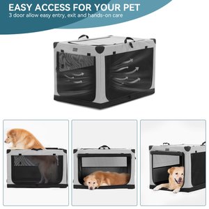 Petsfit Soft Sided 3-Door Collapsible Dog Crate, Grey, Large