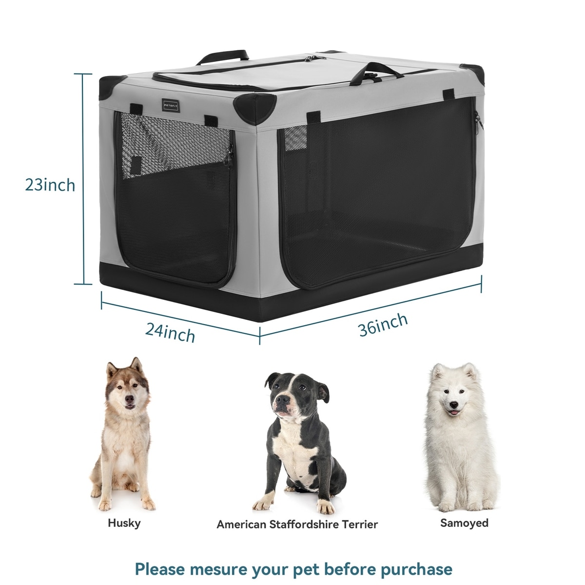 Photo inspiration: Petsfit Soft Sided 3 Door Collapsible Dog Crate Grey Large Photo Inspiration